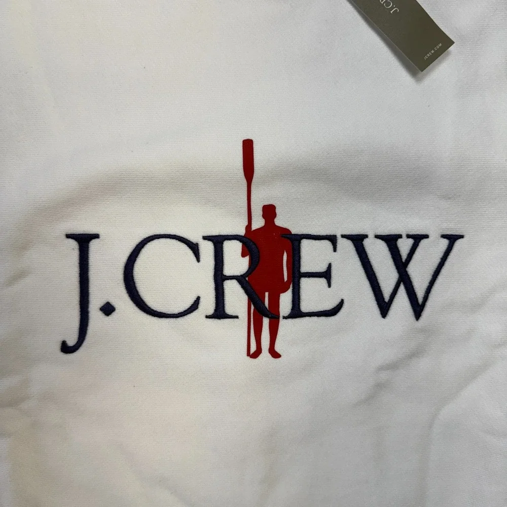 J Crew Sweatshirt Mens Large White Heritage Oarsman Graphic 14 Oz Fleece NEW